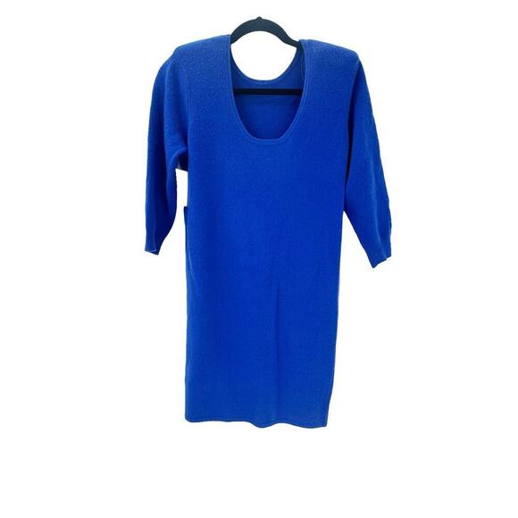Frame Cashmere Padded Shoulder Mini Dress 3/4 Sleeve Royal Blue Size S NWOT $648 - Picture 8 of 12